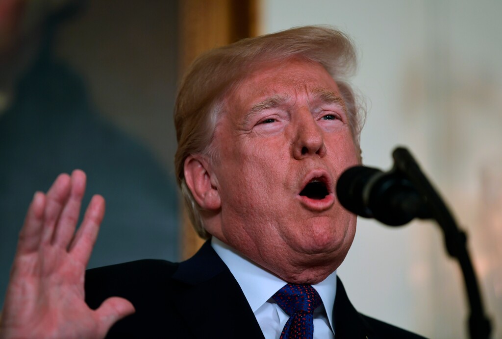 President Donald Trump speaks in the Diplomatic Reception Room of the White House on Friday, April 13, 2018, in Washington, about the United States' military response to Syria's chemical weapon attack on April 7. (AP Photo/Susan Walsh)