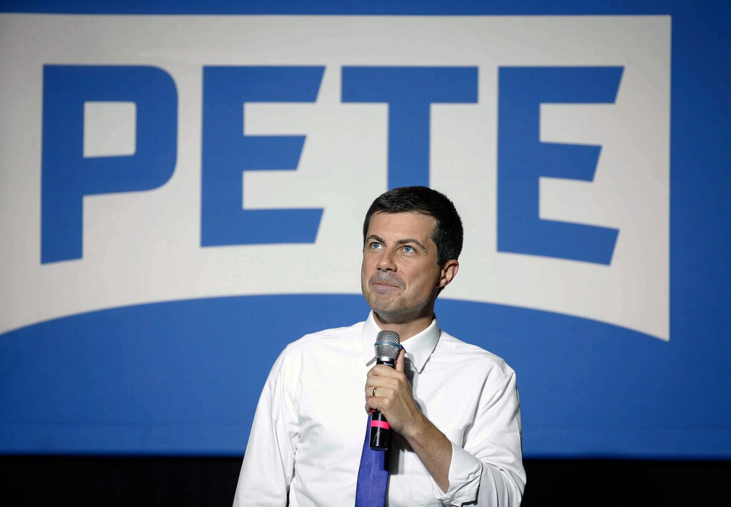 Democratic presidential candidate Pete Buttigieg speaks to supporters at Iowa State University during a town hall style meeting on Wednesday, Oct. 16, 2019, in Ames, Iowa. (Bryon Houlgrave/The Des Moines Register via AP)