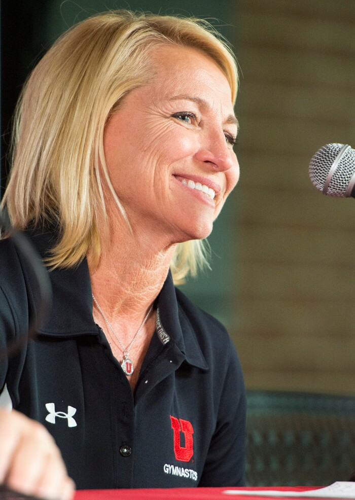 Rick Egan  |  The Salt Lake TribuneMegan Marsden talks about her new position as a co-gymnastics coach with Tom Farden, at a news conference at the Huntsman Center, Tuesday, April 21, 2015.