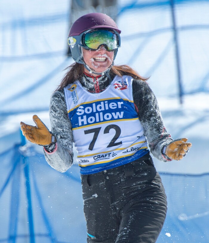 (Rick Egan | The Salt Lake Tribune) Jill Donovan reacts after a crash, in the first day of the Skijoring competition at Soldier Hollow Friday. Feb. 22, 2019. The competition continues on Saturday.