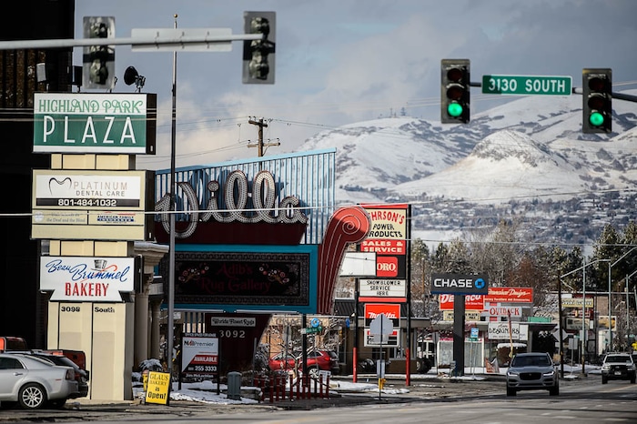 (Trent Nelson | The Salt Lake Tribune)
Businesses along Highland Drive in Millcreek on Monday Dec. 3, 2018. The newly incorporated city of Millcreek is pushing on all fronts to create a new downtown center, including designating large swathes of land along its stretch of Highland Drive as "blighted" so it can use eminent domain to condemn and improve private properties if it wants.