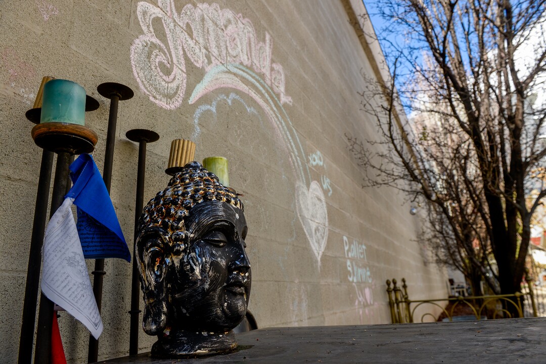 (Leah Hogsten  |  The Salt Lake Tribune) Worshippers in the Greek Orthodox Church of Greater Salt Lake on Sunday endorsed talks with Salt Lake City-based Woodbury Corp. on a partnership to develop choice downtown properties around Holy Trinity Cathedral, at 279 South 300 West. Once at the heart of the city’s Greek Town, the parcels around the historic cathedral total about five acres of  land, including several parking lots and the site of the distinct white La France Apartments, a set of about 60 aging row houses east of the church.