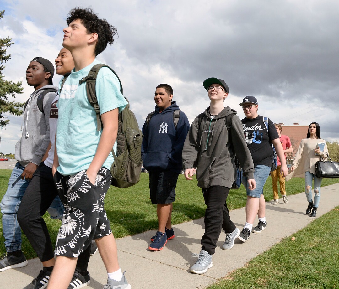 (Al Hartmann  |  The Salt Lake Tribune) 	Over one hundred students at Highland High School staged a walkout Friday April 20, 2018 in honor of the anniversary of the Columbine High School massacre. Demonstrators walked from the school to Sugar House Park where they made posters, wrote letters to their congressmen and listened to speakers. 