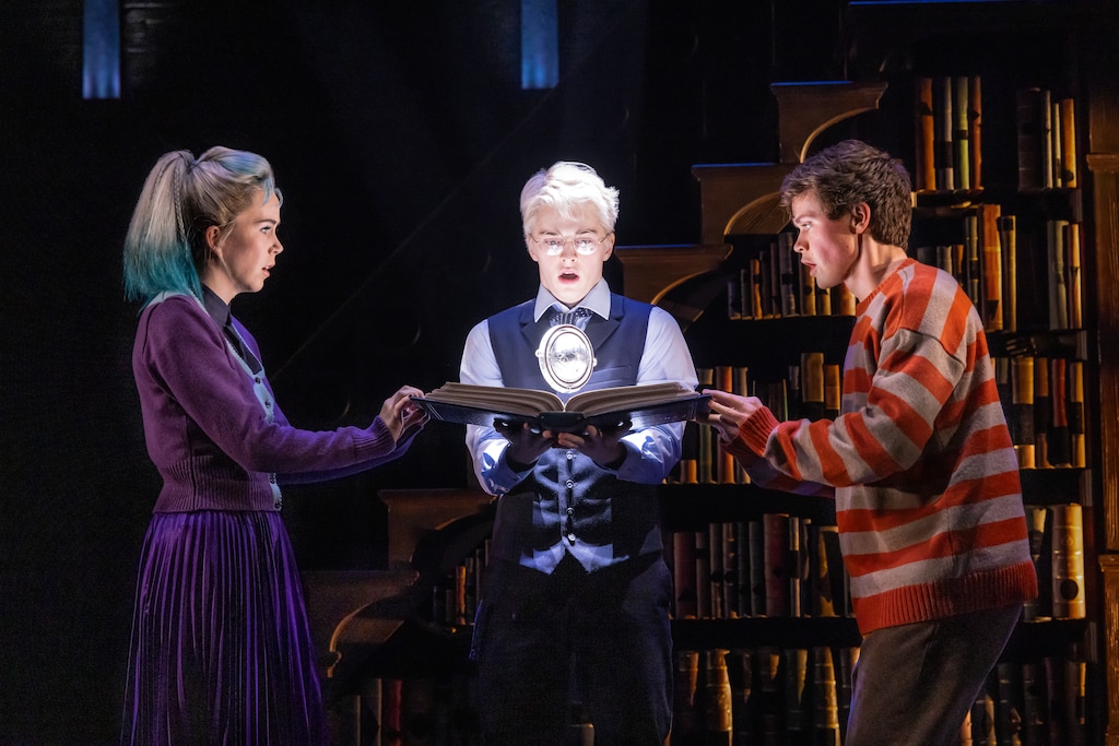 (Broadway Across America) The next generation of Hogwarts students — from left, Delphi Diggory (Julia Nightingale), Scorpius Malfoy (Aidan Close) and Albus Potter (Emmet Smith — dabble in spells, in the touring production of the Broadway play "Harry Potter and the Cursed Child." The play will open the 2026-2027 season of Broadway at the Eccles, Sept. 19-Oct. 11, 2026.