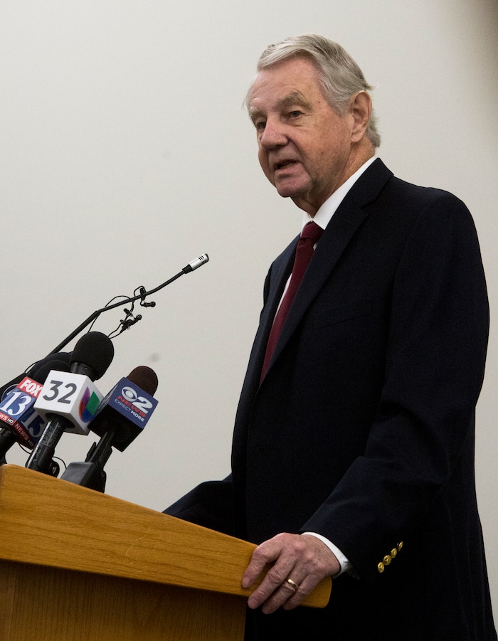 (Rick Egan  |  The Salt Lake Tribune)    Former Salt Lake County Attorney David Yocom, talks about the new Salt Lake County District Attorney building before the ribbon cutting, in Salt Lake City, Friday, March 9, 2018.


