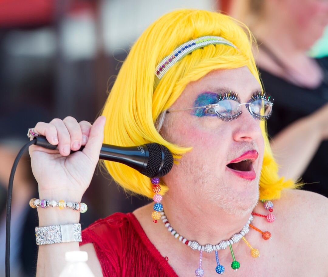(Rick Egan  |  The Salt Lake Tribune)   Sparkles Del Tassle announces the entries in the Utah Pride Parade, in Salt Lake City, Sunday, June 3, 2018.