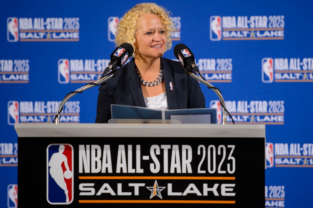 (Trent Nelson  |  The Salt Lake Tribune)Salt Lake City Mayor Jackie Biskupski speaks as the Utah Jazz and NBA announce that Salt Lake City will host the 2023 NBA All-Star Game at a news conference on Wednesday Oct. 23, 2019.