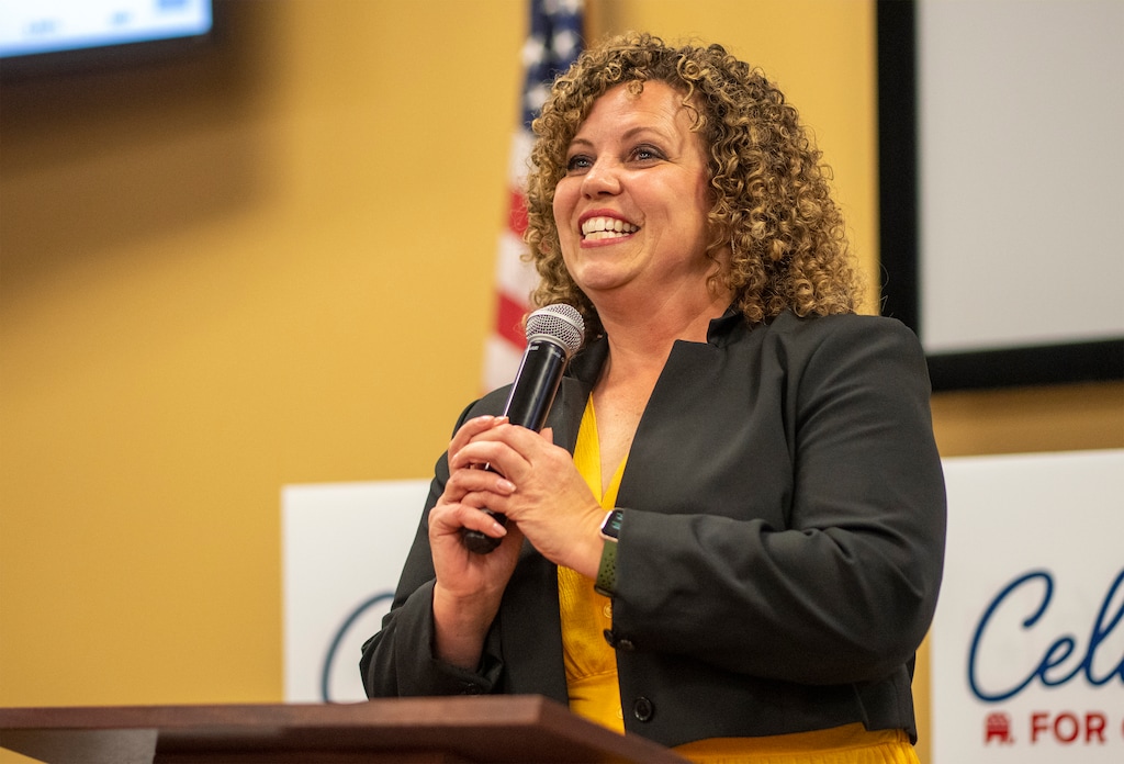 (Rick Egan | The Salt Lake Tribune) Celeste Maloy speaks to supporters after winning the special election to represent Utah's 2nd Congressional District, Tuesday, Nov. 21, 2023.