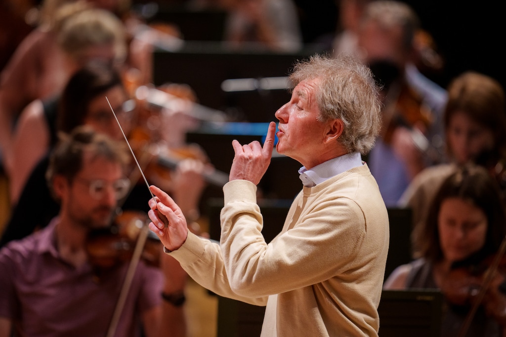 (Trent Nelson  |  The Salt Lake Tribune) Thierry Fischer conducts a rehearsal of the Utah Symphony at Abravanel Hall in Salt Lake City on Thursday, May 25, 2023.