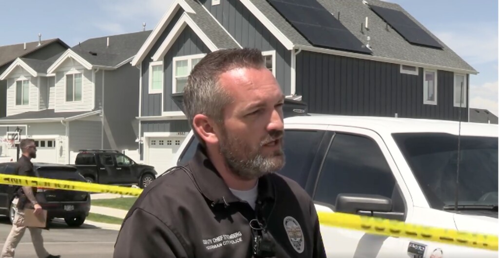 (Herriman Police Department) Herriman police Deputy Chief Cody Stromberg speaks with reporters at the scene of a fatal stabbing near Salt Lake Academy in Herriman on Wednesday, May 29, 2024.