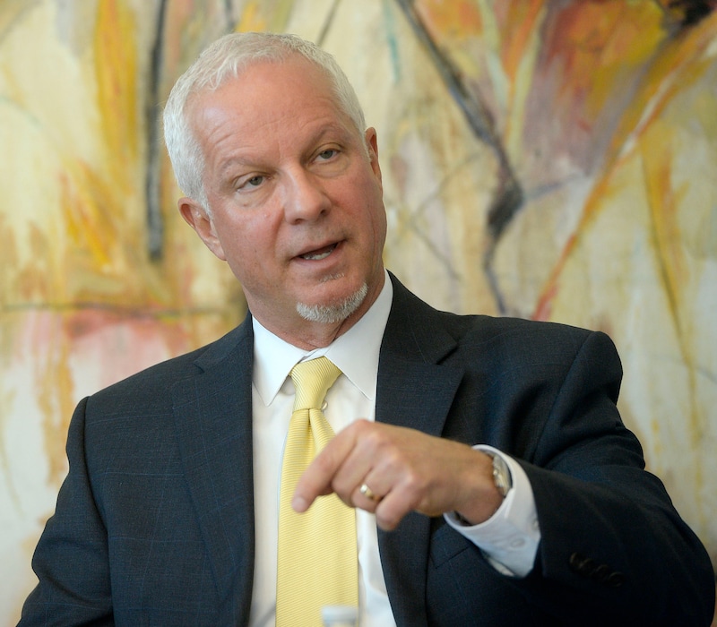 (Al Hartmann  |  The Salt Lake Tribune) Utah Transit Authority President and CEO Jerry Benson is proposing borrowing $88.5 million more next year to help, in part,  cover costs of relocating the airport TRAX station and cost overruns of a new Provo-Orem transit project.