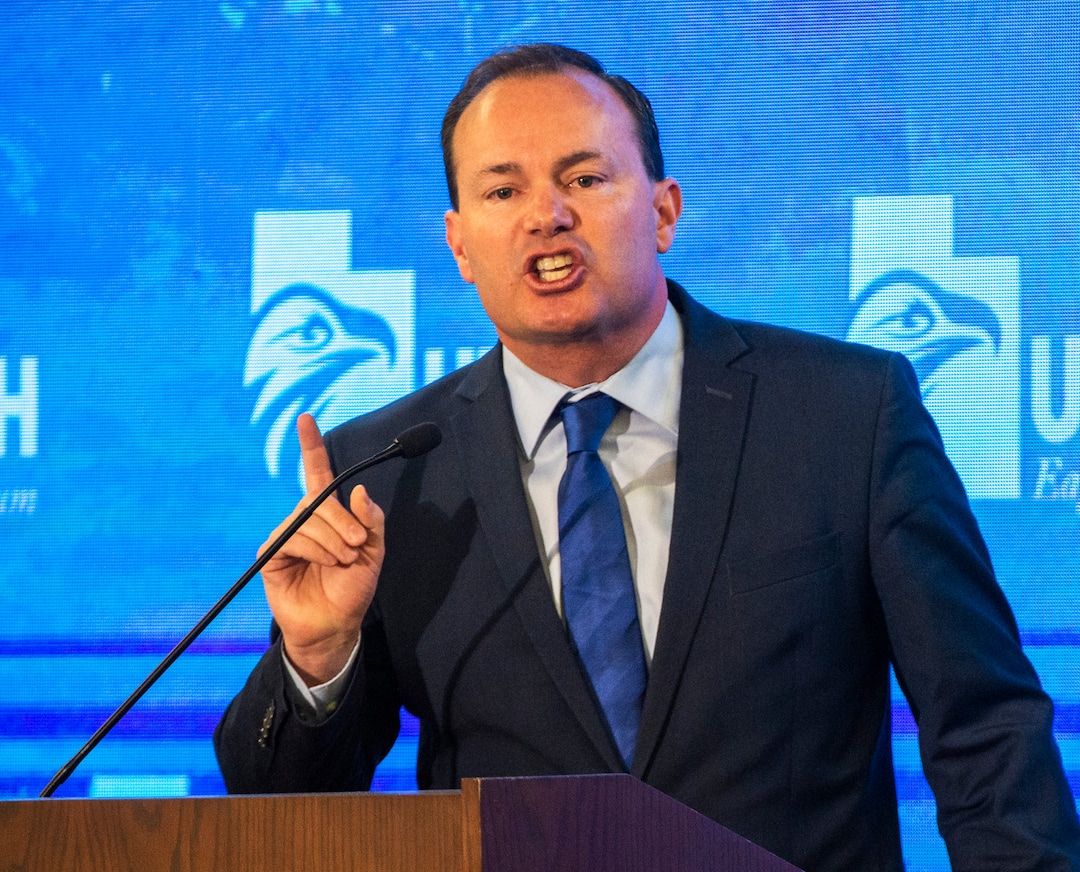 (Rick Egan  |  The Salt Lake Tribune)     Sen. Mike Lee shares his feelings about the Iran military briefing while speaking at the Utah Eagle Forum Convention, in Sandy, Saturday, Jan. 11, 2020.