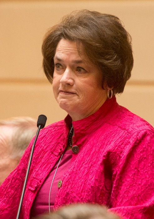 Rick Egan  |  The Salt Lake TribuneSen. Margaret Dayton, listens as Sen. Jim Dabakis debates HB11, which deals with board diversity, on the senate floor, Friday, February 17, 2017.