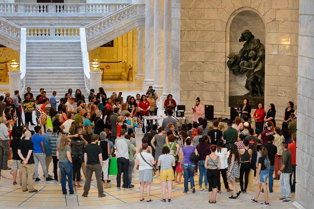 (Trent Nelson | The Salt Lake Tribune)  A rally at the State Capitol building in Salt Lake City to "remind Senator Hatch and Senator Lee that DACA is #HereToStay, Thursday August 31, 2017.