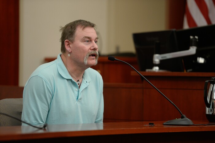 (Francisco Kjolseth  |  The Salt Lake Tribune)  Witness for the prosecution, Steven Bolinder, an employer for Shutney Kyzer who is accused of plowing over homeless people on a downtown sidewalk on July 4, 2017, testifies in her preliminary hearing on Monday, Jan. 8, 2018. 
