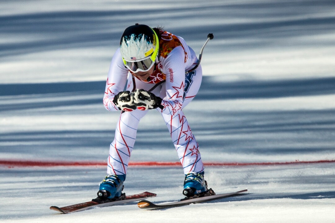 KRASNAYA POLYANA, RUSSIA  - JANUARY 12:Jacqueline Wiles, of Aurora, OR., competes in the women's downhill race at Rosa Khutor Alpine Center Wednesday February 12, 2014. Wiles finished in 26th place with a time of 1:44.35. (Photo by Chris Detrick/The Salt Lake Tribune)