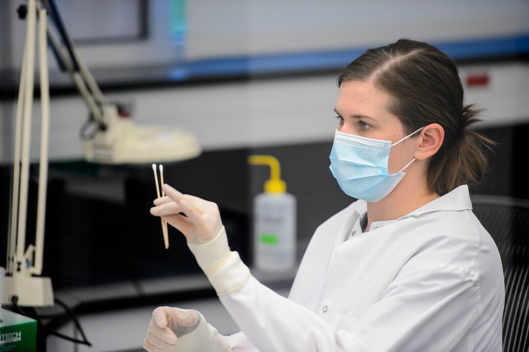 (Trent Nelson  |  The Salt Lake Tribune)  Hannah Bennett, a forensic scientist working in the biology section of the Department of Safety Forensic Services lab, processing evidence from a sexual assault collection kit, in Taylorsville on Tuesday May 7, 2019.