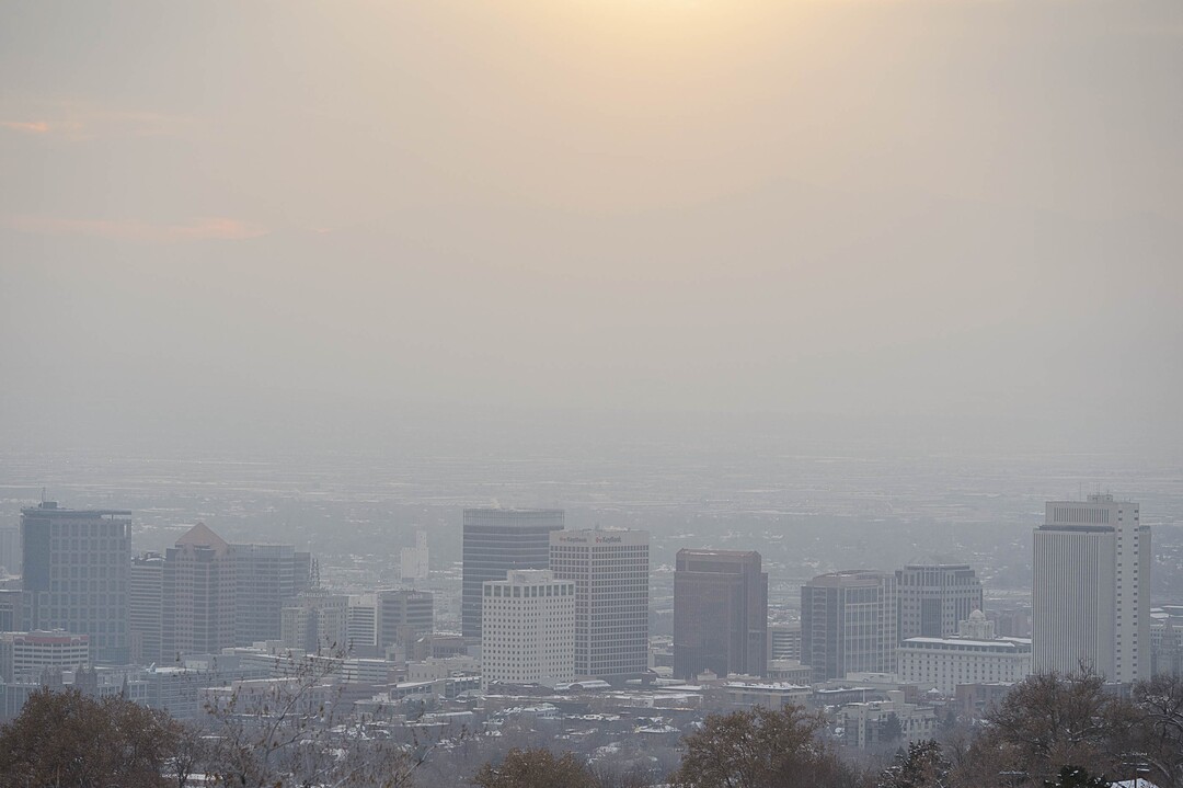 (Trent Nelson | The Salt Lake Tribune) The Salt Lake City skyline on a hazy day, Thursday Dec. 6, 2018.