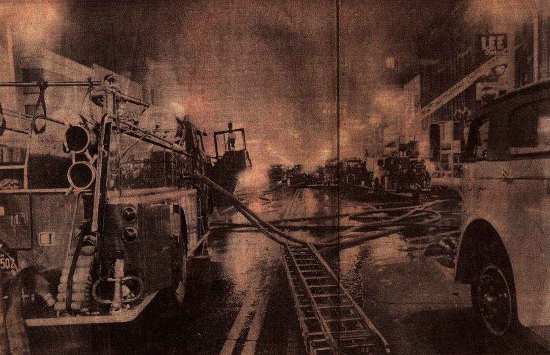 (Courtesy photo) Fire strikes Sam Weller Books in August 1972.