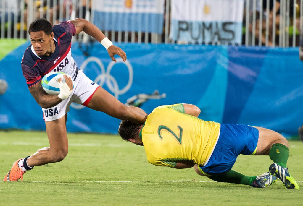 Rick Egan  |  The Salt Lake Tribune

Professional rugby has historically been a tough sell in the U.S., but a new league that includes a Utah franchise — the Warriors — is going to give it another try. Here, Martin Schaefer (2) of Brazil grabs Maka Unufe (8) of the United States, as he runs for the USA, in Mens Rugby Sevens action, USA vs Brazil, at Deodoro Stadium, in Rio de Janeiro, Tuesday, August 9, 2016.