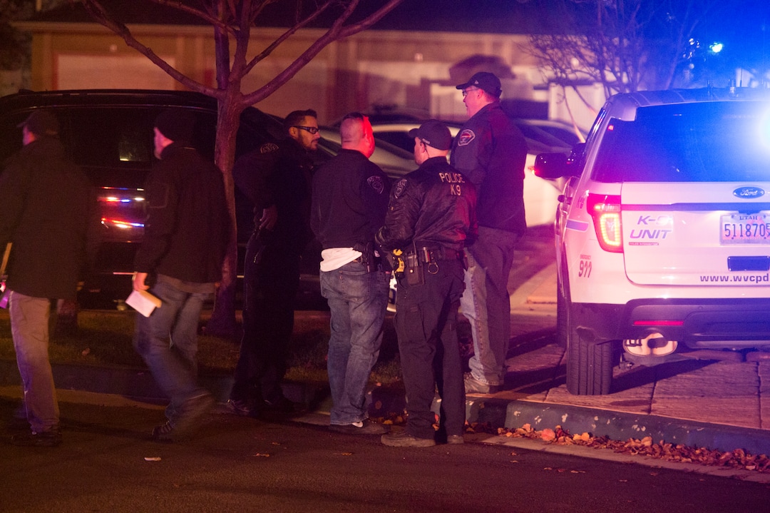 (Rick Egan  |  The Salt Lake Tribune)  Police investigate a shooting at the Village at Rivers Edge Apartment complex in West Valley, City, Tuesday, November 7, 2017.