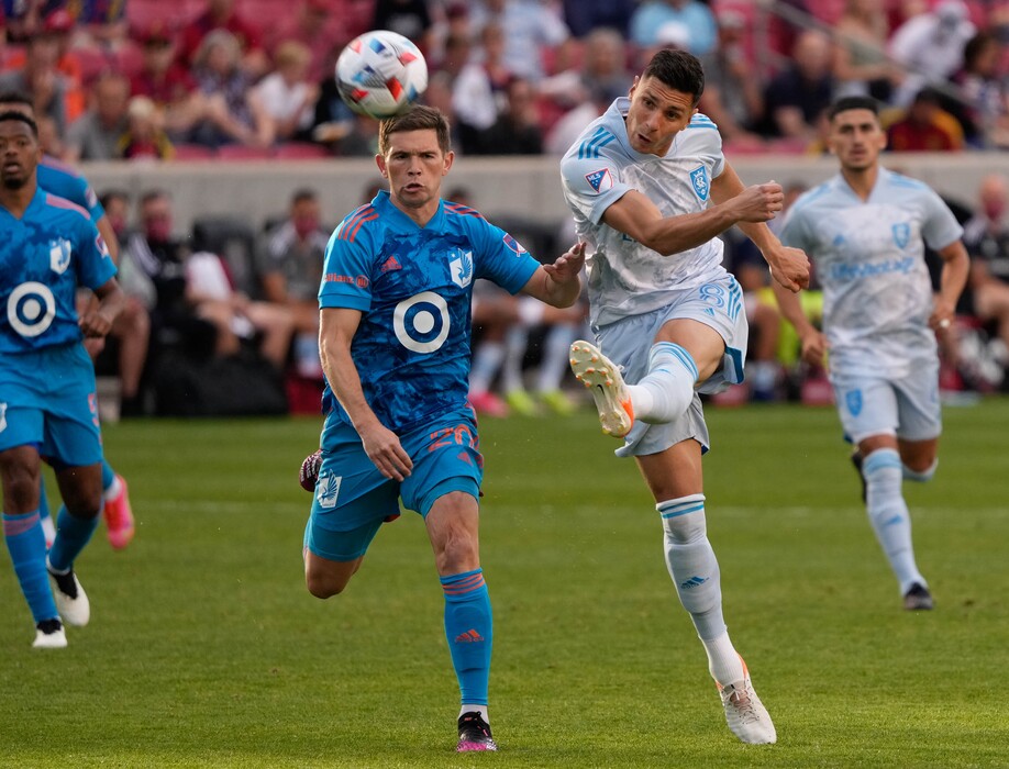 (Francisco Kjolseth | The Salt Lake Tribune) Real Salt Lake midfielder Damir Kreilach (8) makes a shot on goal in MLS action between Real Salt Lake and Minnesota United FC at Rio Tinto Stadium in Sandy, on Saturday, May 29, 2021.