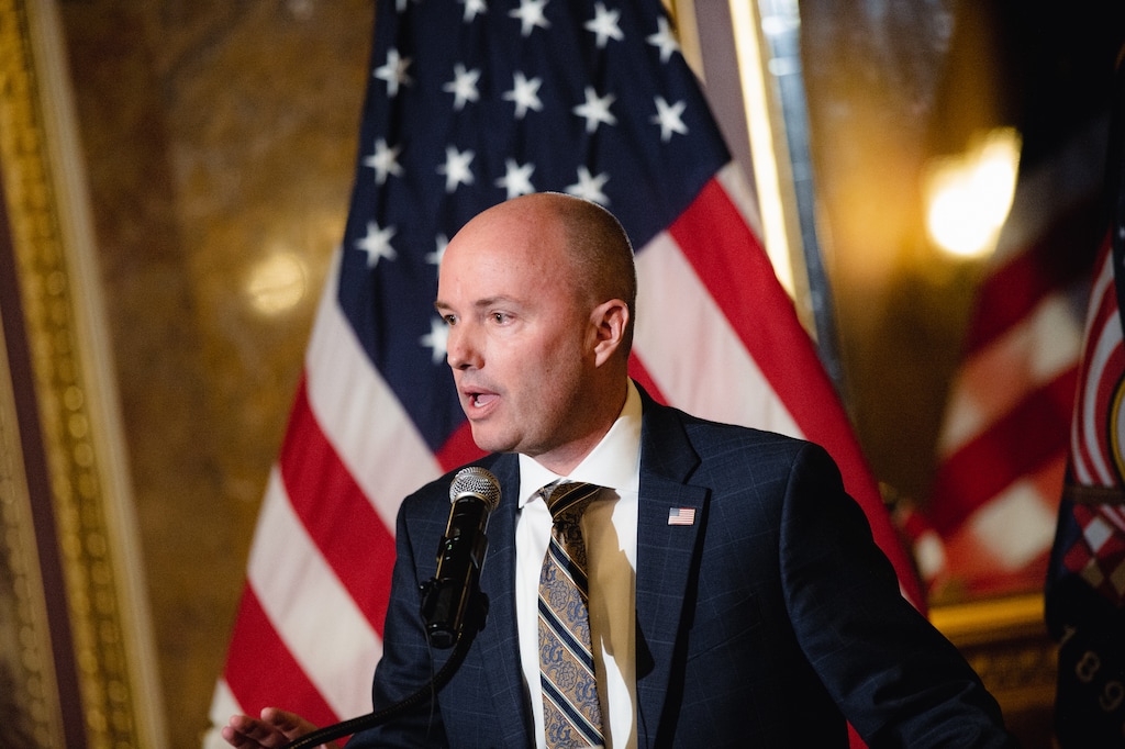 (Rachel Rydalch | The Salt Lake Tribune) Governor Spencer Cox gets emotional speaking about HB11, which just passed, during a press conference on Friday, March 4, 2022.
