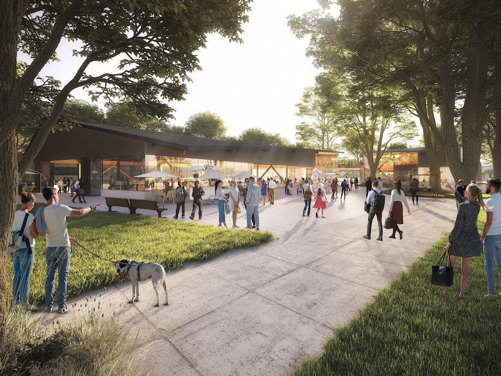 (The Downtown Alliance) Rendering of a new building proposed at Salt Lake City's Pioneer Park, designed to house portions of the Downtown Farmers Market and activate the downtown green space year-round.