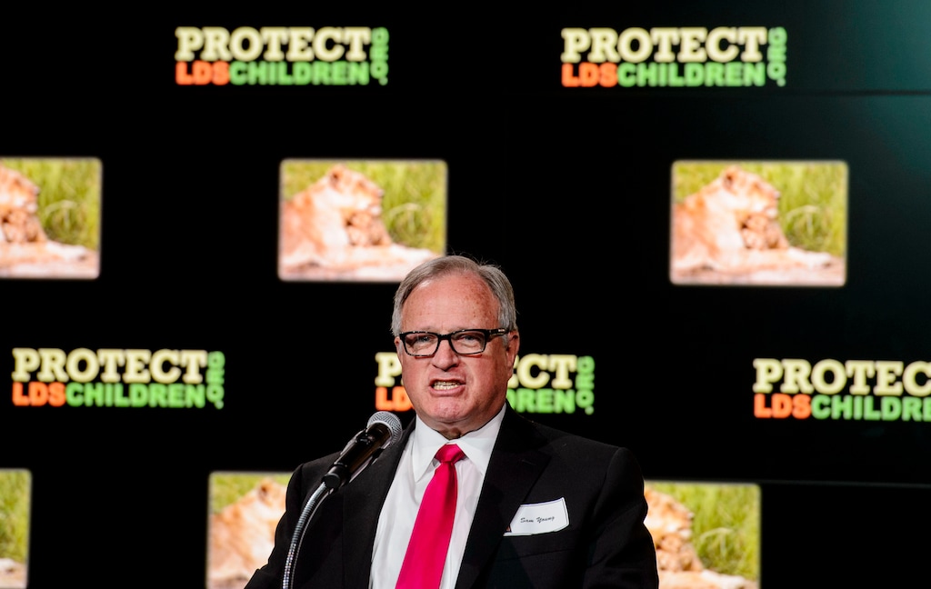 (Steve Griffin  |  The Salt Lake Tribune) Sam Young, who is leading a petition drive to stop sexually explicit interviews of Mormon youths by their LDS Bishops, talks during a news conference in Salt Lake City on Thursday, Jan. 18, 2018. Young, a former LDS bishop, says he is an active Mormon.
