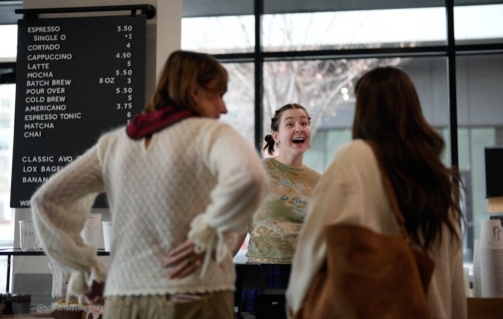 (Francisco Kjolseth  | The Salt Lake Tribune) JJ Coffee Co. manager Alli Case chats with customers at the shop's new location in Salt Lake City on Saturday, Dec. 20, 2025. 