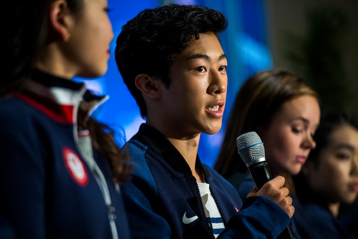 (Chris Detrick | The Salt Lake Tribune) Figure skating athlete Nathan Chen speaks during the Team USA Media Summit at the Grand Summit Hotel in Canyons Village Monday, September 25, 2017.