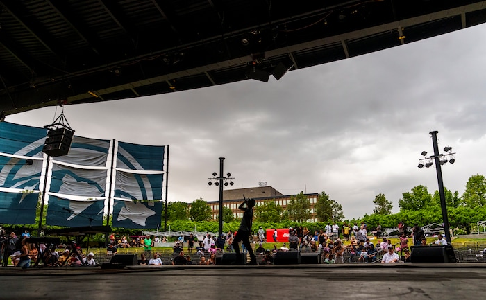 (Leah Hogsten | The Salt Lake Tribune) Philly rapper Murderous T, performs on the the Ogden Amphitheater stage at the Utah Juneteenth Celebration at the Ogden City Amphitheater, Saturday, June 18, 2022.