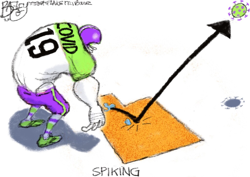 (Pat Bagley | The Salt Lake Tribune) This cartoon, titled "Spiking the Rona," appears in The Salt Lake Tribune on Friday, Sept. 18, 2020.