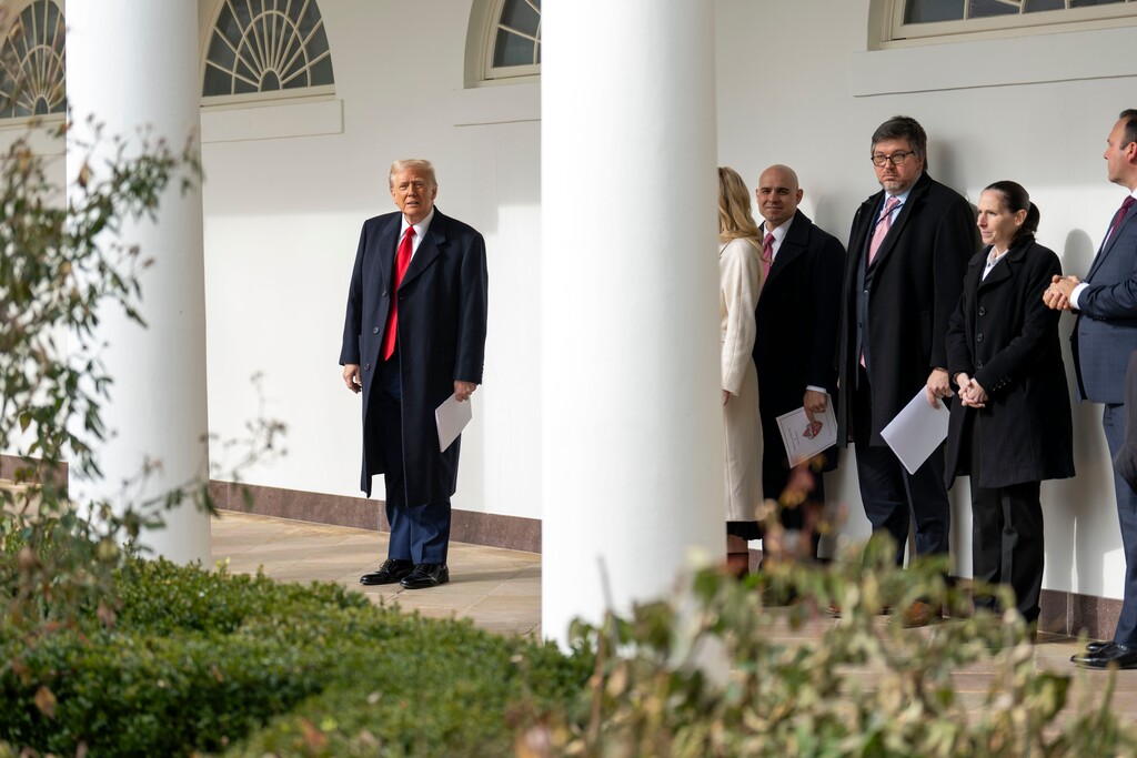 (Doug Mills | The New York Times) President Donald Trump stops to listen to a question from a reporter as he returns to the White House following a service at the National Cathedral in Washington on Tuesday, Jan. 21, 2025.