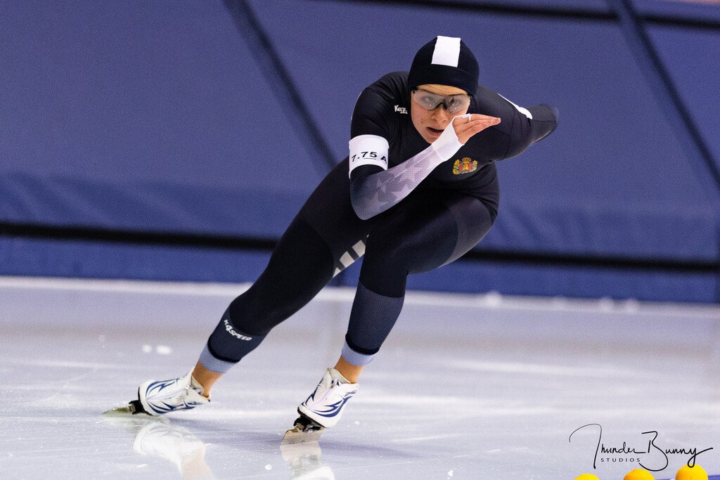 Photo courtesy of John Kleba | US Speedskating
Blair Cruikshank races in the 1,500 meters Sunday, Dec. 29, 2019, during the U.S. Speedskating Long Track National Championships at the Utah Olympic Oval in Kearns. Cruikshank, the daughter of Olympians Bonnie Blair and Dave Cruikshank, won the junior national overall title.
