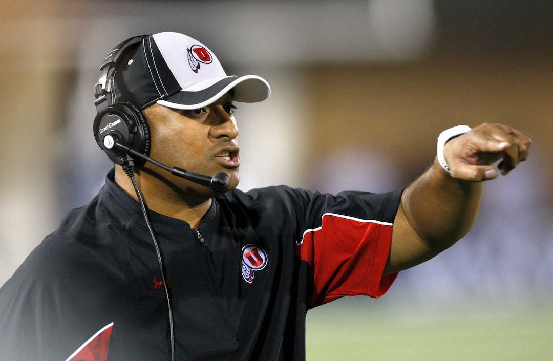Photo courtesy of University of Utah AthleticsDefense coach Kalani Fifita Sitake during the University of Utah's 27-20 overtime win against Utah State University, Friday, Sept. 7, 2012 in Logan, Utah.  