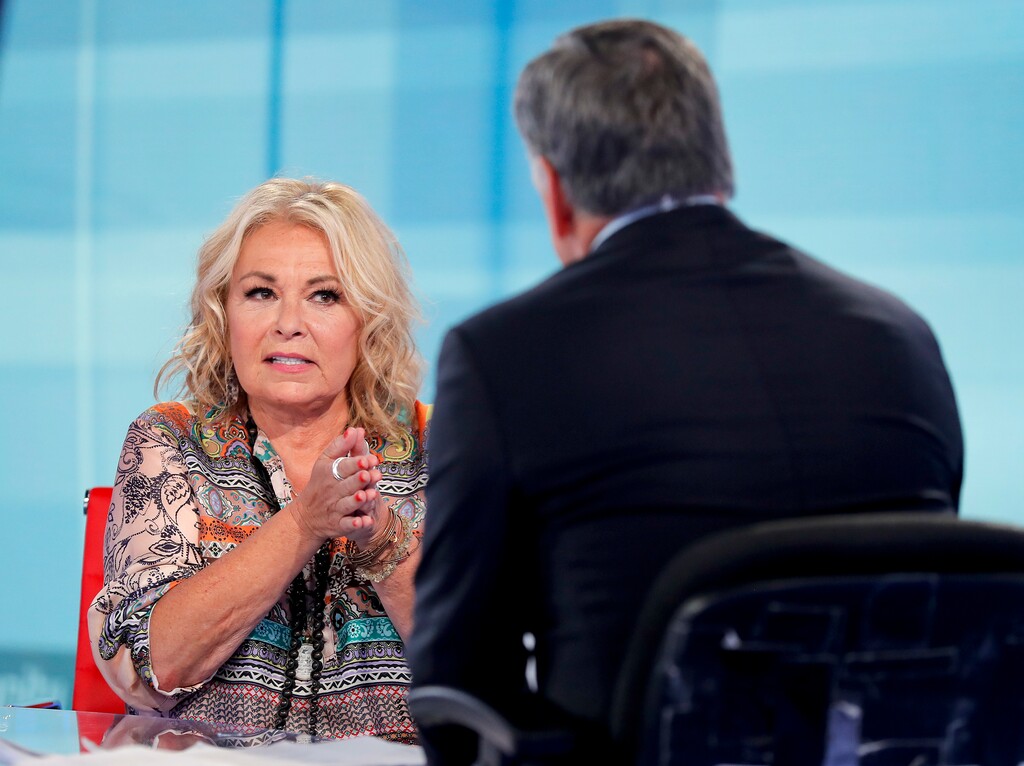 (Julie Jacobson | AP file photo) Roseanne Barr talks with Fox News talk show host Sean Hannity while being interviewed during a taping of his show on July 26, 2018, in New York.
