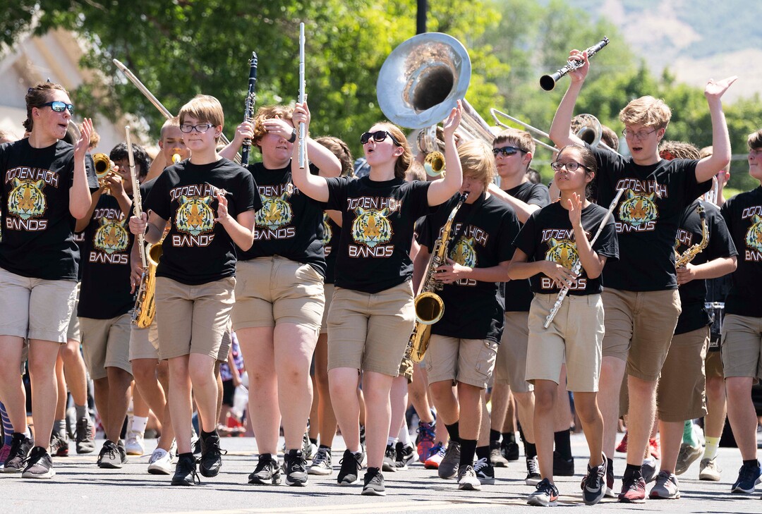 (Rick Egan | The Salt Lake Tribune) The Ogden High Band marches in the Layton Liberty Days Parade, on Monday, July 5, 2021.