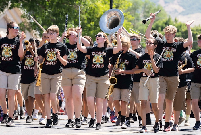 (Rick Egan | The Salt Lake Tribune) The Ogden High Band marches in the Layton Liberty Days Parade, on Monday, July 5, 2021.