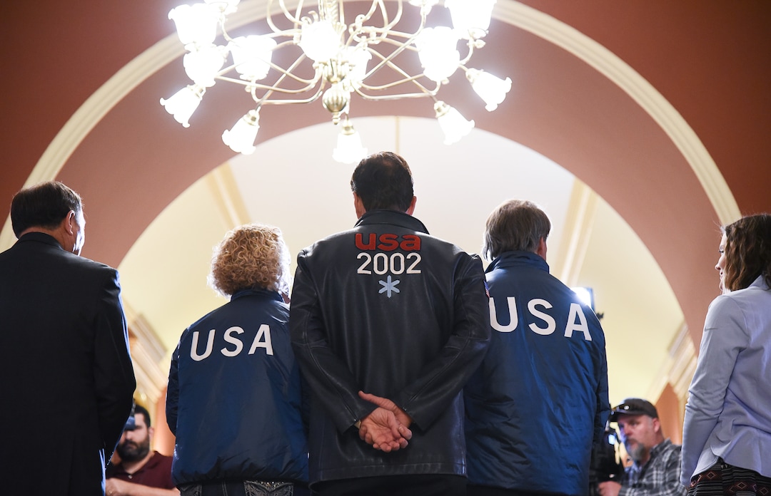 (Francisco Kjolseth  |  The Salt Lake Tribune)  Salt Lake City officials celebrate after getting the news that U.S. Olympics Committee chose Salt Lake City over Denver to bid for a future Winter Olympics, possibly 2030, as they gather at City Hall on Friday, Dec. 14, 2018 to announce the decision.