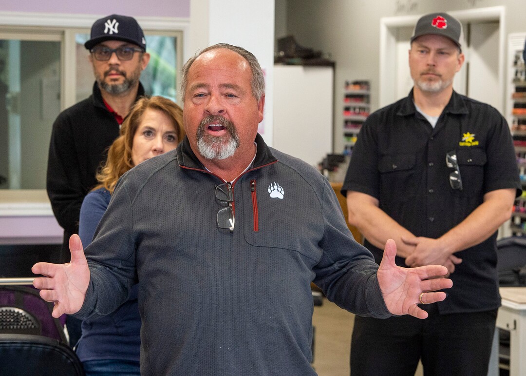 (Rick Egan  |  The Salt Lake Tribune)    Steve Vincent from Treasure Island Tanning talks about the impact COVID-19 is having on small businesses, during. news conference at his salon in Midvale, Wednesday, March 25, 2020.