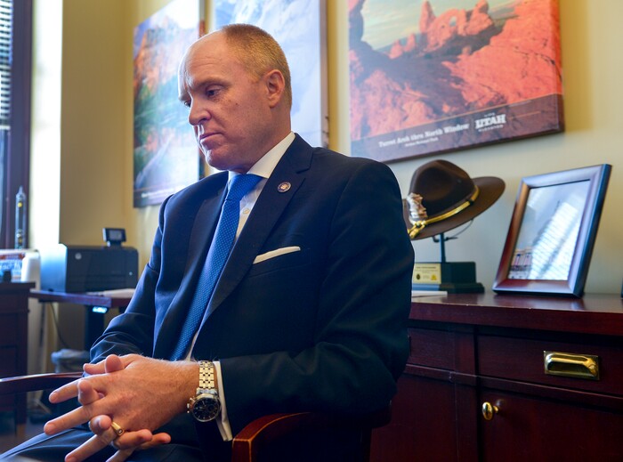 Leah Hogsten | The Salt Lake Tribune Justin Harding, chief of staff to Utah Gov. Gary Herbert, July 16, 2018. Harding manages the governorÕs executive office and staff, coordinates the governorÕs cabinet and stands as proxy for Gov. Herbert in formal government business.