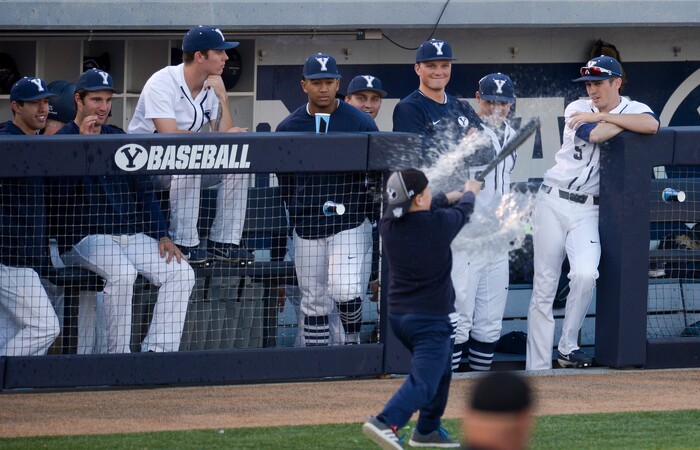 (Leah Hogsten  |  The Salt Lake Tribune) as Brigham Young University hosts University of Utah at Miller Park, Tuesday, April 24, 2018 in Provo.