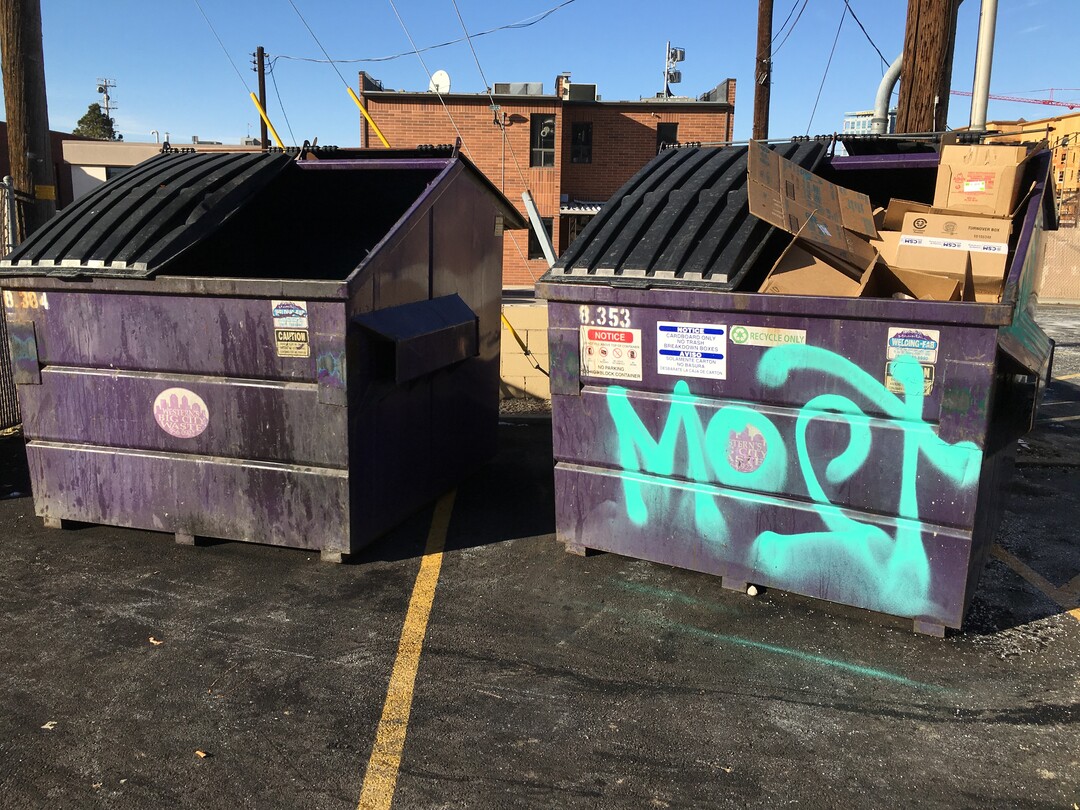 A graffiti tribute to Joey Kirk, who was known by his tag MOST, appears in a parking lot near 400 South and Denver St. in Salt Lake City. Kirk was killed by a TRAX train in November 2017.