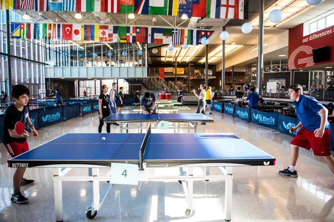 (Chris Detrick  |  The Salt Lake Tribune)  Cottonwood freshman Max Huang, left, and American fork freshman Greydon McMullin compete during the first state-wide Utah High School Table Tennis Tournament at Granger High School Saturday, January 13, 2018.  Organized by math teacher Walter Poelzing and sponsored by Salt Lake City Table Tennis, 46 high school students from all over the state competed. ÒPing Pong is not just a garage game, itÕs a serious sport,Ó said Walter Poelzing, math teacher at Granger High School and organizer of the Invitational. ÒWhen you look internationally, itÕs one of the top sports played around the world, along with soccer. Here in Utah, table tennis is just beginning, but we have a few top national players in our state. WeÕre excited to host this special event; these high school kids are intense, focused and committed to win.ÓSchools participating include Hillcrest, Brighton, Granger, Skyline, Waterford, Syracuse, Cottonwood, American Fork, Bingham,Taylorsville, Itineris Early College High School and Wasatch.
