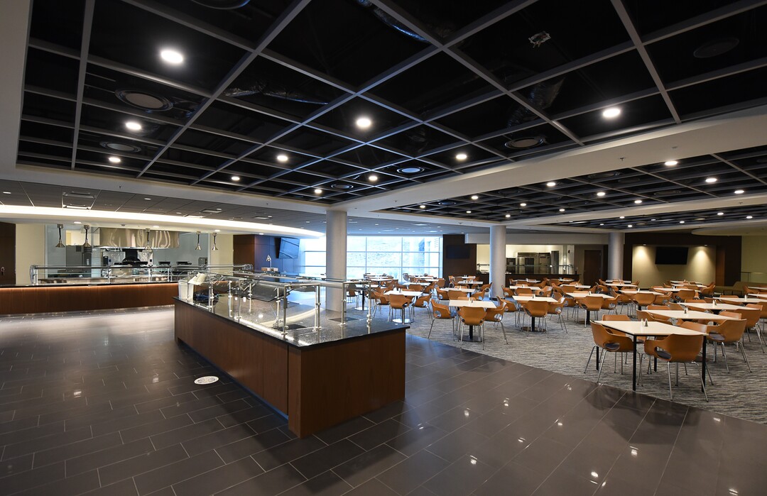 (Francisco Kjolseth  |  The Salt Lake Tribune)  The Club Level that contains the Toyota Club and Jazz 100 sports a news look as the Jazz unveil renovations for the arena, starting with the J-Note statue and then offering self-guided tours of the venue on Tuesday, Sept. 26, 2017. The arena features new seats, new concourse areas, new anchor restaurants and open spaces for more social experiences at Jazz games and events.