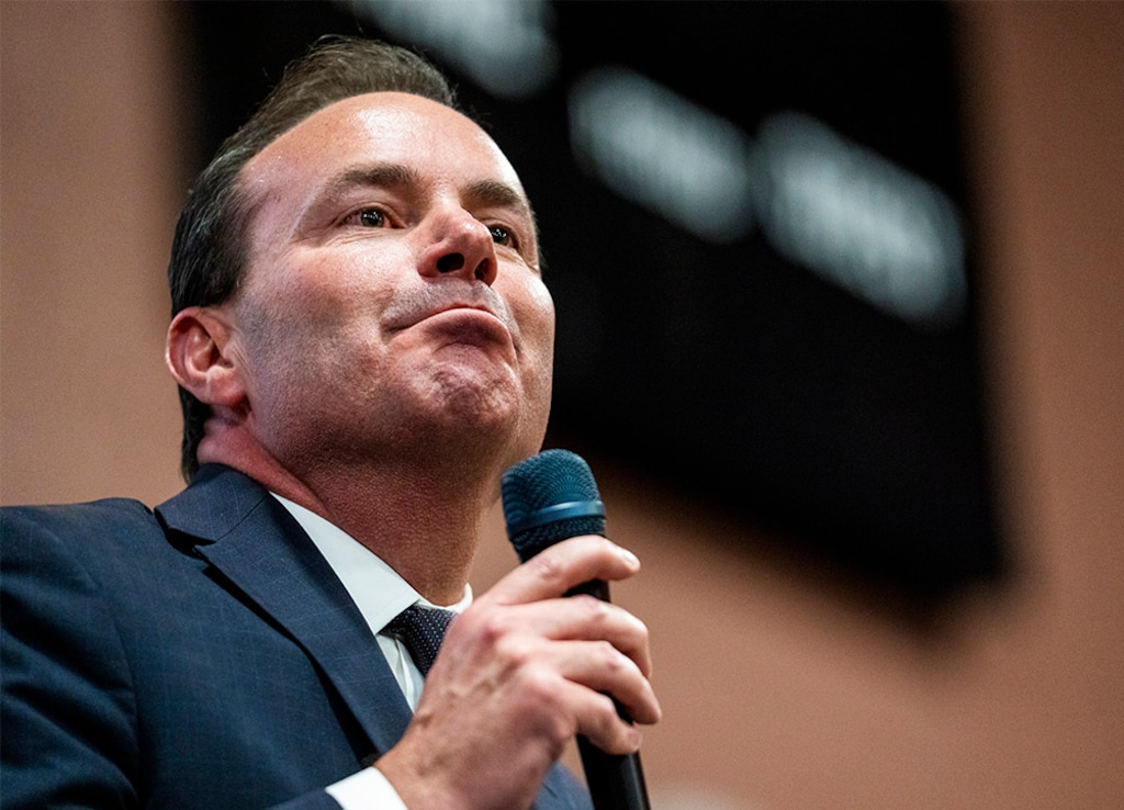 (Rick Egan | The Salt Lake Tribune)   Sen. Mike Lee makes a comment on stage wih Tulsi Gabbard, during a rally in Draper, on Thursday, Oct. 27, 2022.
