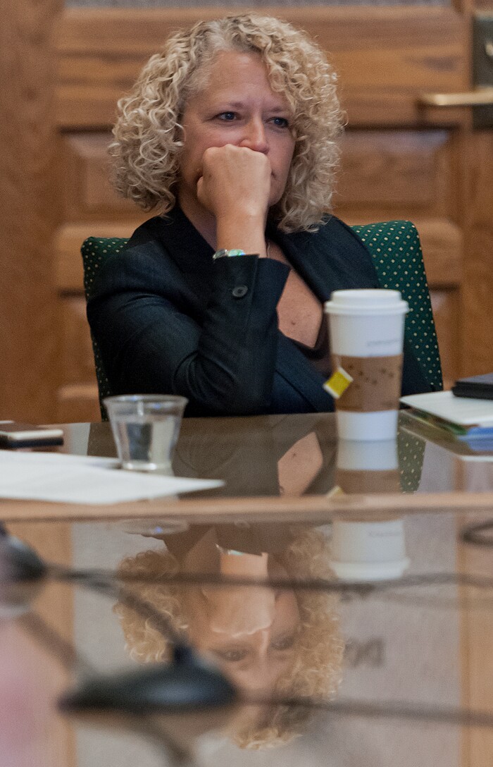 (Michael Mangum  |  Special to the Tribune)  Salt Lake Mayor Jackie Biskupski listens during a meeting of the Salt Lake City Human Rights Commission at City Hall in Salt Lake City on Thursday, November 30, 2017.