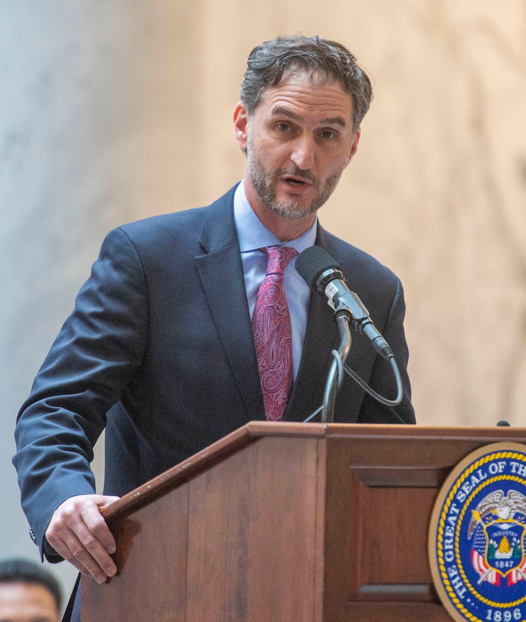 (Rick Egan  |  The Salt Lake Tribune)   Seth Brysk, Regional Director, Anti-Defamation League, says a few words, before Gov. Gary R. Herbert signed the new hate crimes bill, at the Utah State Capitol, Tuesday, April 2, 2019.