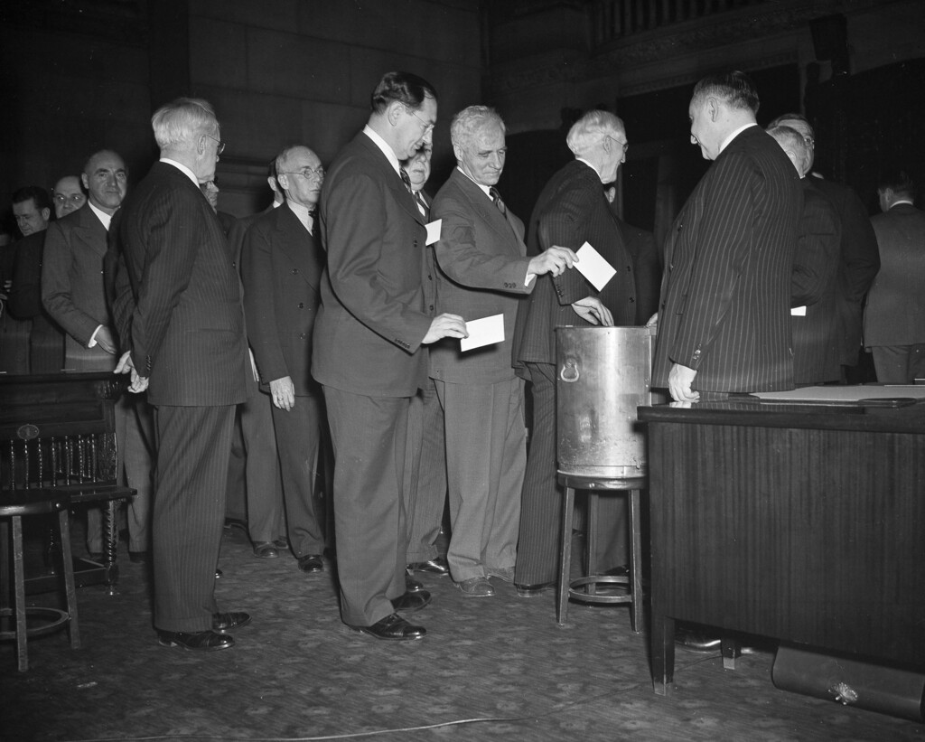 (AP file photo) On Dec. 16, 1940, New York State electoral college members cast votes at the state capital in Albany, N.Y. The Founding Fathers set up the Electoral College to ensure a well-informed, geographically diverse group of electors would choose the nation’s presidents.